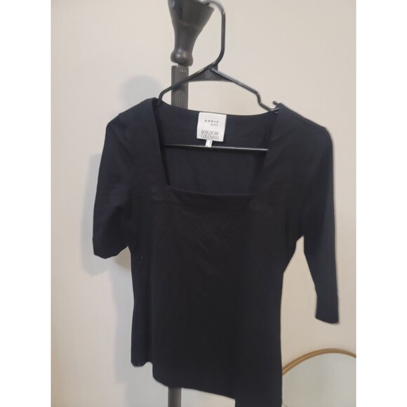 Akris Punto Womens Short Sleeve Square Neck Sleek Top Black Size 6 - Picture 2 of 5